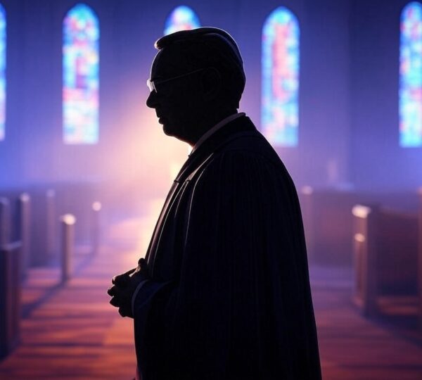 silhouette of a pastor in church