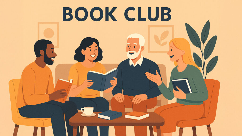 illustration of a book club social gathering