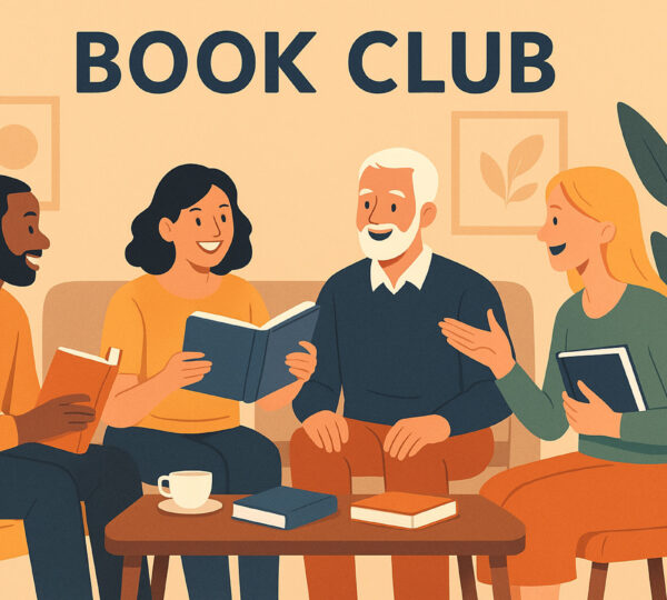 illustration of a book club social gathering