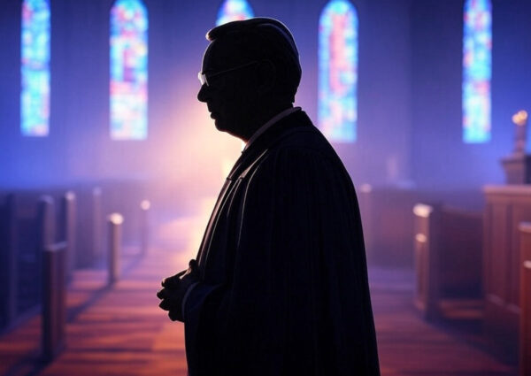 silhouette of a pastor in church